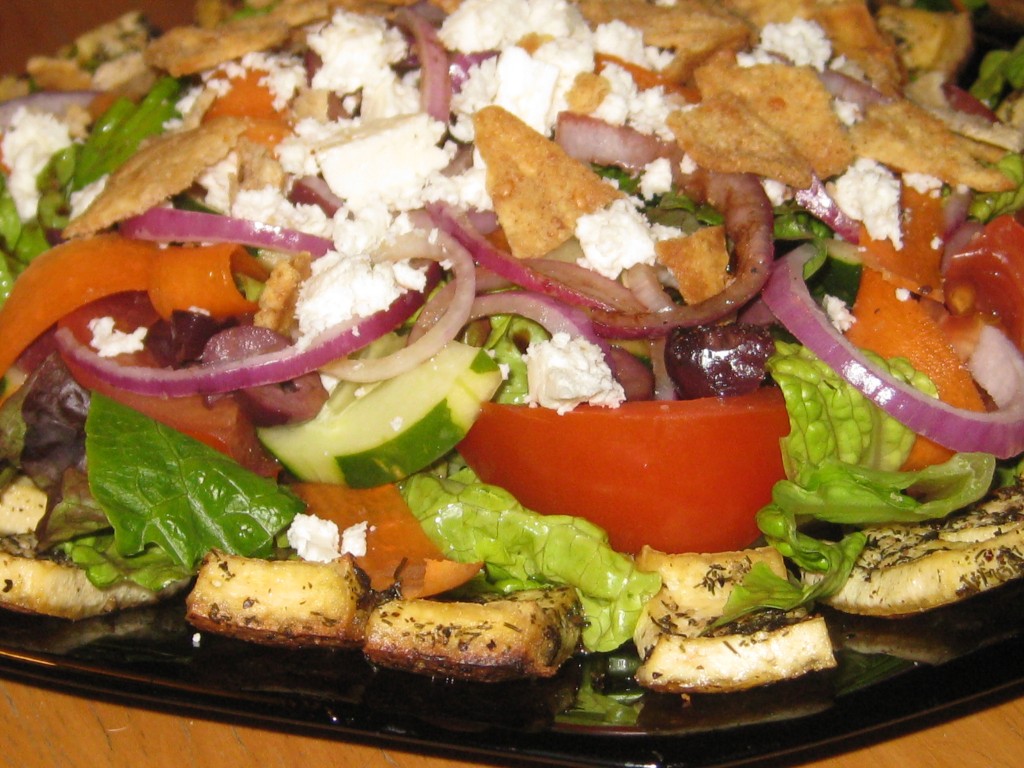 greek salad with baked lemon dill tofu