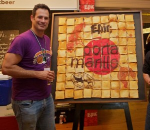 Mr. Calagione and a sign made from toast. As usual, thinking outside the breadbox. 