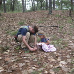 Joel and his daughter, Indigo, intrepid mushroom hunters at work